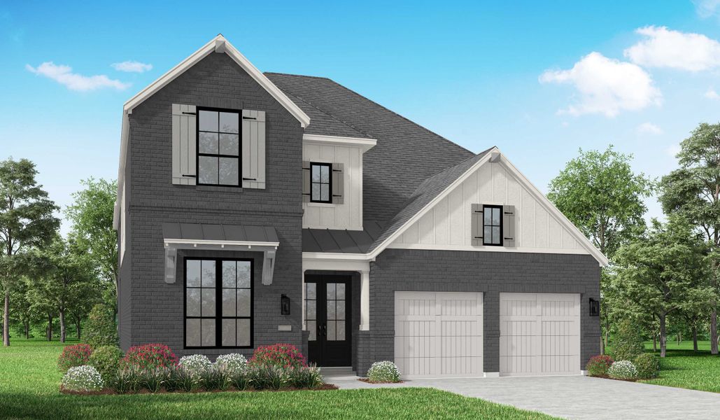 Representative exterior photo of a completed home built from the 569 Plan by Highland Homes in Star Trail: 55ft. lots, Prosper, TX (Image 24). Representative exterior photo of a completed home built from the 569 Plan by Highland Homes in Star Trail: 55ft. lots, Prosper, TX (Image 24).