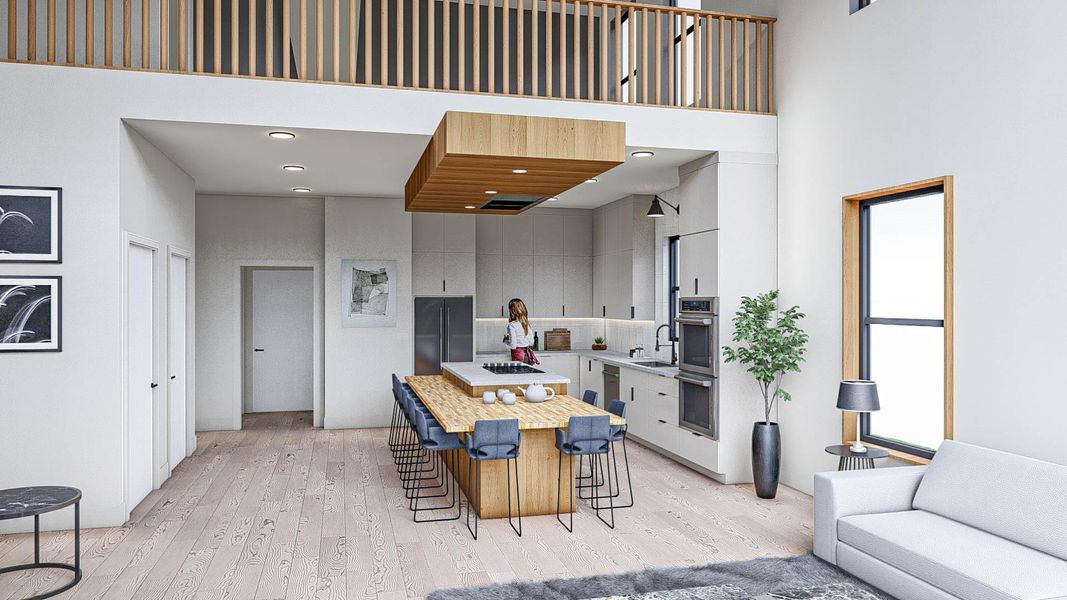 Interior kitchen & living room rendering Interior kitchen & living room rendering