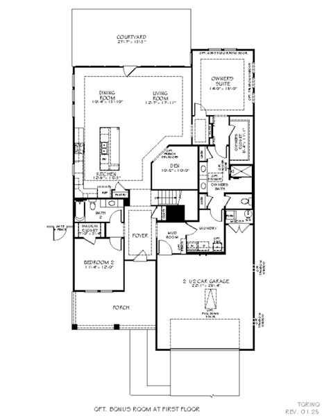 2D floor plan layout for the Torino by Epcon Communities in The Courtyards at Oak Grove, Durham, NC (Image 24).