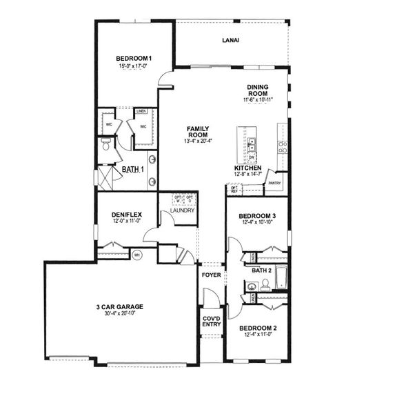 2D floor plan layout for the DELRAY by D.R. Horton in Cove at West Port - Express, Port Charlotte, FL (Image 3). 2D floor plan layout for the DELRAY by D.R. Horton in Cove at West Port - Express, Port Charlotte, FL (Image 3).