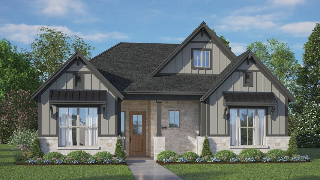 Representative exterior photo of a completed home built from the Mickelson by Chesmar Homes in Riceland 50's, Mont Belvieu, TX (Image 24). Representative exterior photo of a completed home built from the Mickelson by Chesmar Homes in Riceland 50's, Mont Belvieu, TX (Image 24).