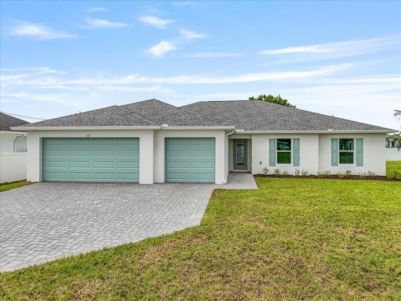 Representative exterior photo of a completed home built from the The Paradise Cove by Sunlife Homes LLC in Cape Coral, Cape Coral, FL (Image 1).