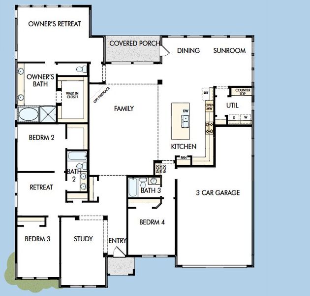 2D floor plan layout for the The Bruneau by David Weekley Homes in Northshore at Lakewood Village - Garden Series, Lakewood Village, TX (Image 4). 2D floor plan layout for the The Bruneau by David Weekley Homes in Northshore at Lakewood Village - Garden Series, Lakewood Village, TX (Image 4).