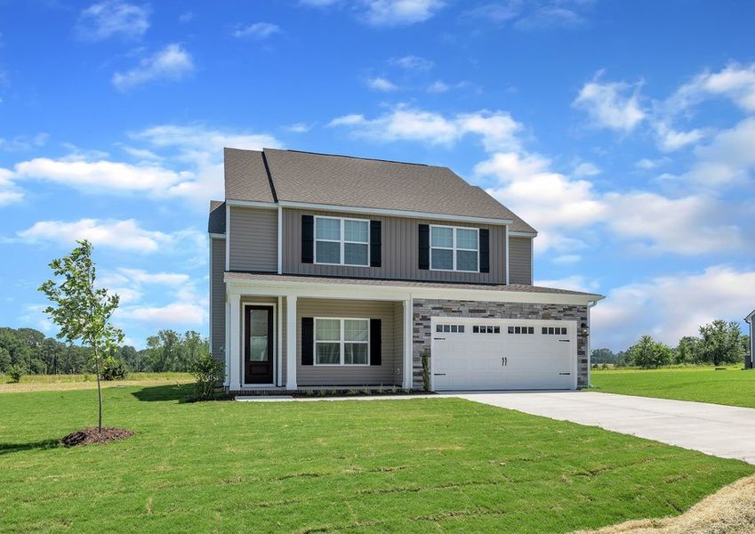 Angled-view of the Craven with a 2-car garage.