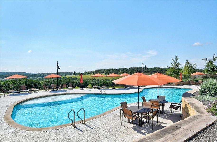 Headwaters residents enjoy a vast array of high quality amenities perfect for an active lifestyle including this spectacular resort-stye pool with miles of scenic hill country views.