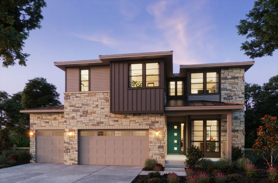 Representative exterior photo of a completed home built from the 3 by Trumark Homes in Kitchel Lake at Serratoga Falls, Timnath, CO (Image 1).