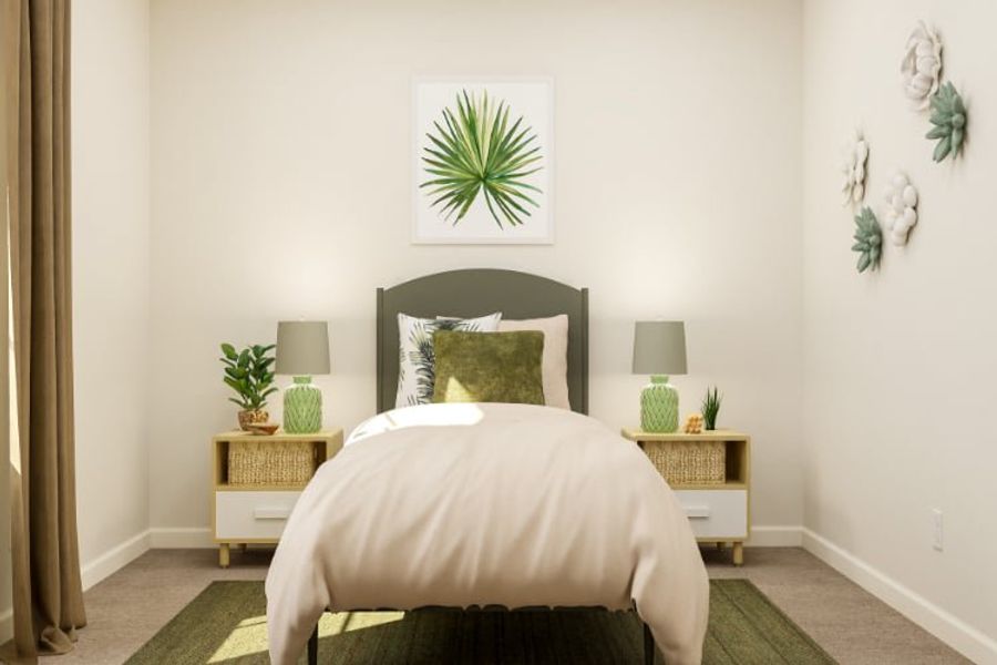 A bedroom with a bed and lamps.