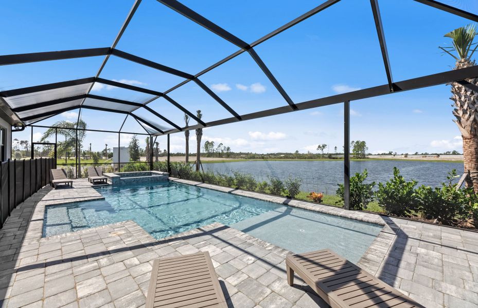 Screened-in pool with water views Screened-in pool with water views