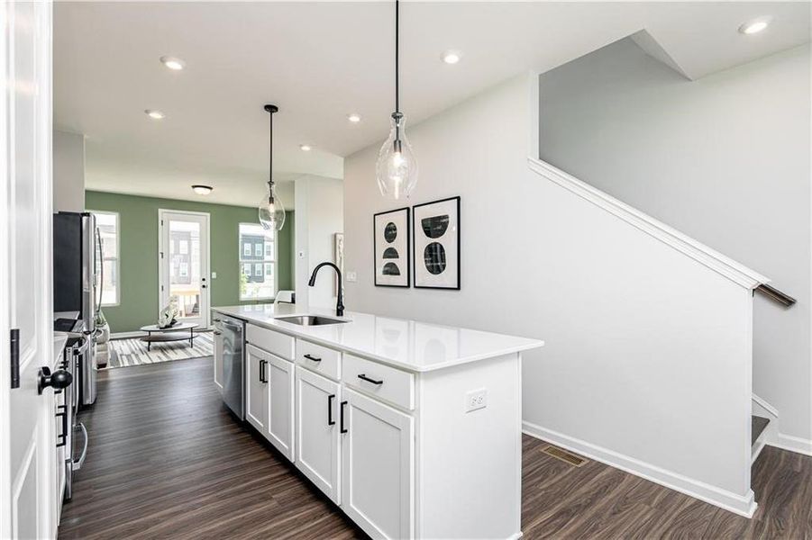 Furnished interior view inside a new home in Westside Bend at Proctor Creek Townhomes, Atlanta (Image 15). Furnished interior view inside a new home in Westside Bend at Proctor Creek Townhomes, Atlanta (Image 15).