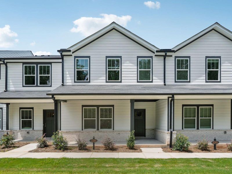 Representative exterior photo of a completed home built from the Lancaster End Unit by Meritage Homes in Avalon - Vista Series, Conyers, GA (Image 1).