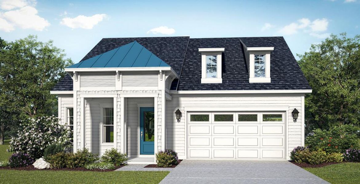 Front exterior of a new home in Summerwind Crossing at Lakes of Cane Bay, Summerville, SC, highlighting curb appeal (Image 1). Front exterior of a new home in Summerwind Crossing at Lakes of Cane Bay, Summerville, SC, highlighting curb appeal (Image 1).