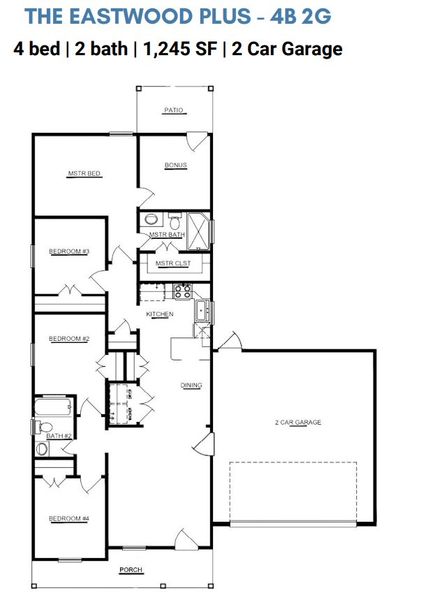 2D floor plan layout for the The Eastwood by ICONIQ Homes in Frontier Lakes, Willis, TX (Image 7). 2D floor plan layout for the The Eastwood by ICONIQ Homes in Frontier Lakes, Willis, TX (Image 7).