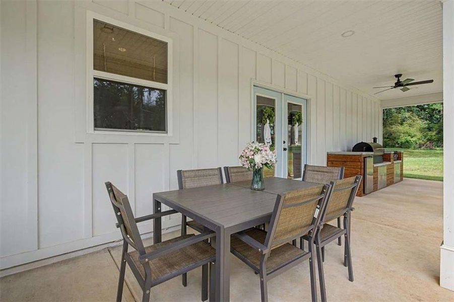 Exterior details and patio area of a home in , Bowdon (Image 3).