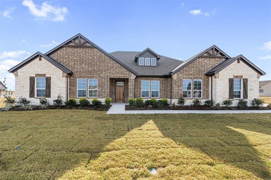 Front exterior of a new home in Eagle Ridge Estates, Weatherford, TX, highlighting curb appeal (Image 21).