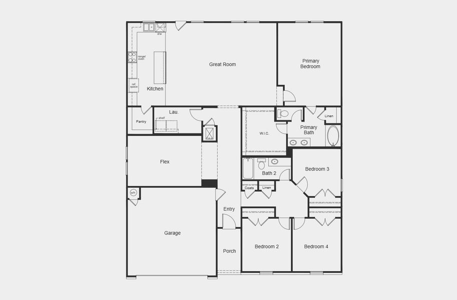 2D floor plan layout for the 2343 Modeled by KB Home in Davina, Rosenberg, TX (Image 3).