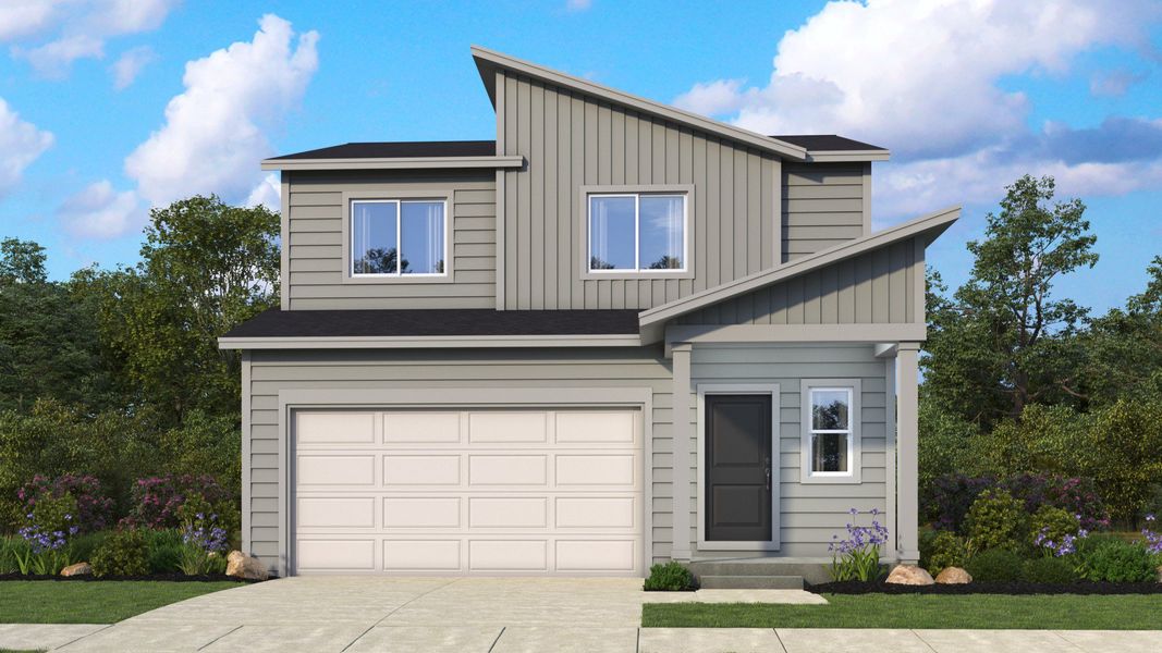 Representative exterior photo of a completed home built from the Aria by Brightland Homes in Granary, Johnstown, CO (Image 6). Representative exterior photo of a completed home built from the Aria by Brightland Homes in Granary, Johnstown, CO (Image 6).