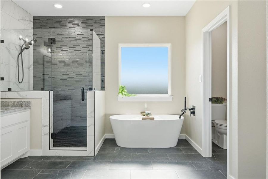 Walk in shower, soaker tub