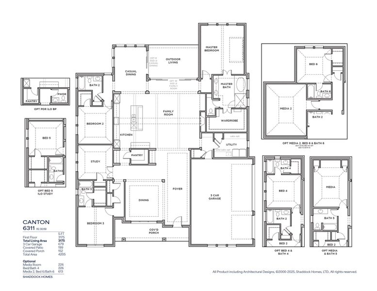 2D floor plan layout for the Canton - SH 6311 by Shaddock Homes in Whitestone Estates, Parker, TX (Image 3).