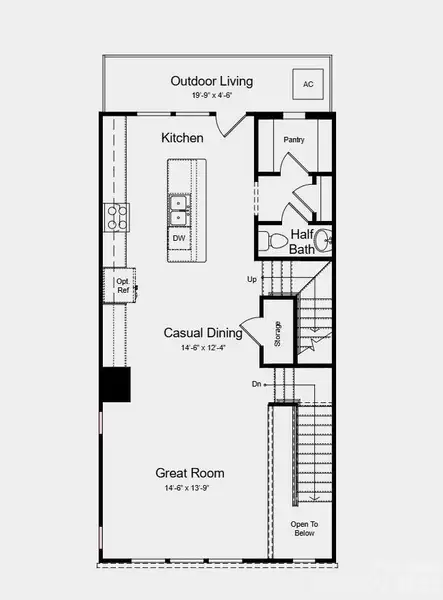 Main Level Floor Plan - Additional Highlights Include: lower level bedroom in place of a flex room, full bathroom in place of a powder room, and a shower with a built-in ledge in the primary bathroom