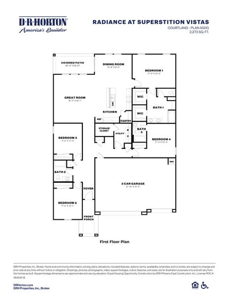 2D floor plan layout for the Courtland by D.R. Horton in Radiance at Superstition Vistas, Apache Junction, AZ (Image 5).