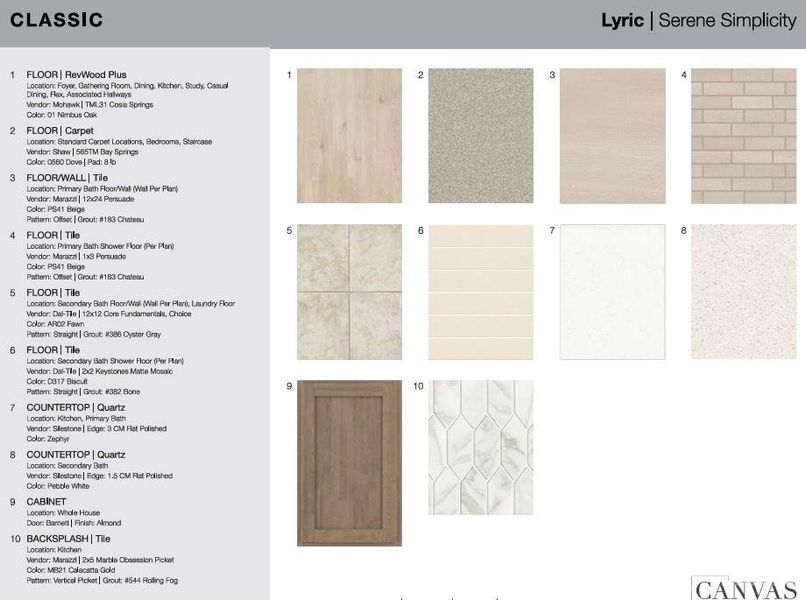 21237 Lake Run Drive design selections. Home is currently under construction and selections are subject to change.