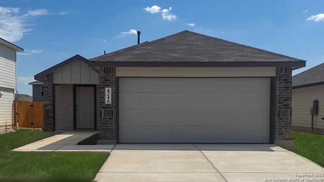 Front exterior of a new home in Preserve at Medina, Von Ormy, TX, highlighting curb appeal (Image 1). Front exterior of a new home in Preserve at Medina, Von Ormy, TX, highlighting curb appeal (Image 1).