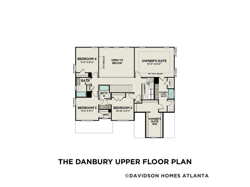 2D floor plan layout for the The Danbury C by Davidson Homes LLC in Melody Lakeside Estates, Buford, GA (Image 4). 2D floor plan layout for the The Danbury C by Davidson Homes LLC in Melody Lakeside Estates, Buford, GA (Image 4).