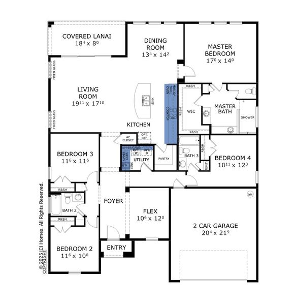 2D floor plan layout for the Juliette II - Elite Series | 60' Wide Lots by ICI Homes in Mosaic, Daytona Beach, FL (Image 3). 2D floor plan layout for the Juliette II - Elite Series | 60' Wide Lots by ICI Homes in Mosaic, Daytona Beach, FL (Image 3).