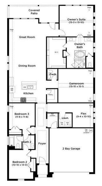 2D floor plan layout of this home in Oaks at San Gabriel, Georgetown, TX (Image 3).