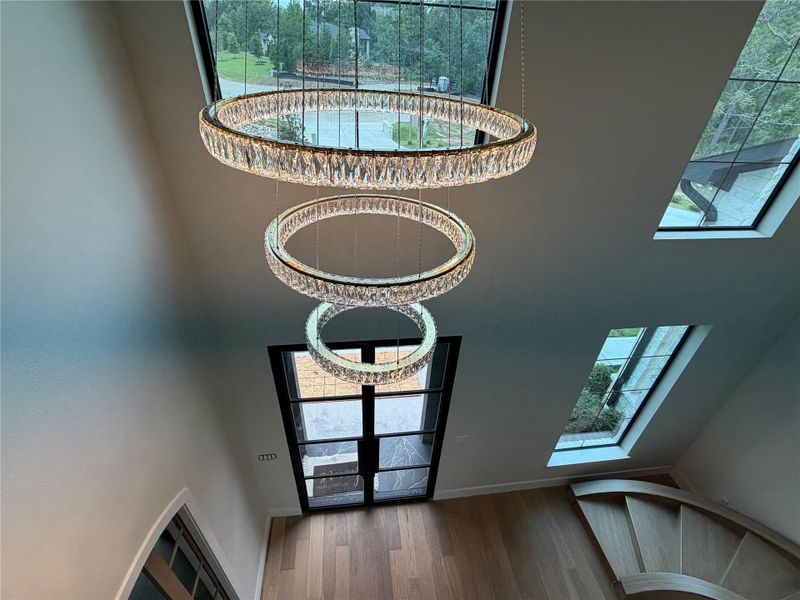 Foyer with a luxury chandelier Foyer with a luxury chandelier