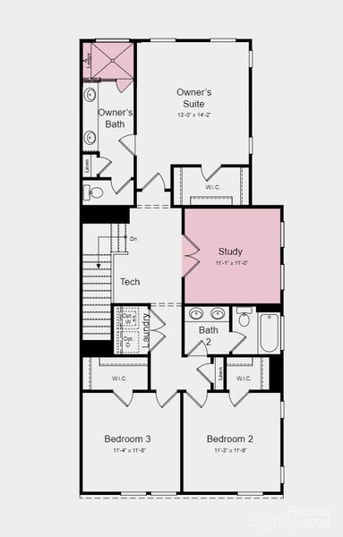 Second Floor Plan - Structural options added include: gourmet kitchen, study, ledge in primary shower