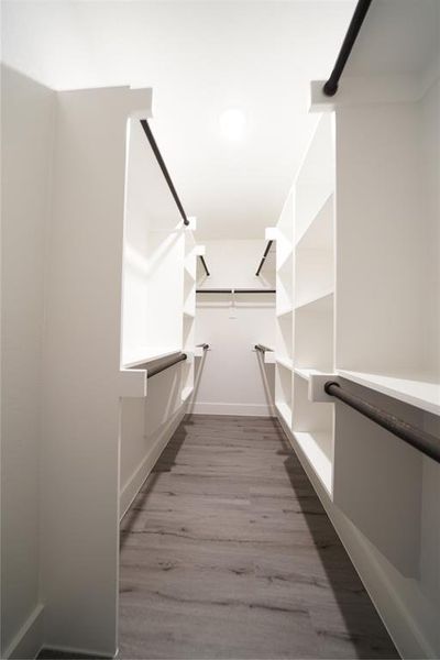 Walk in closet featuring light wood-style flooring