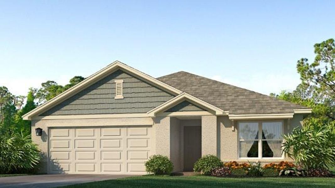 Front exterior of a new home in , Parrish, FL, highlighting curb appeal (Image 1). Front exterior of a new home in , Parrish, FL, highlighting curb appeal (Image 1).