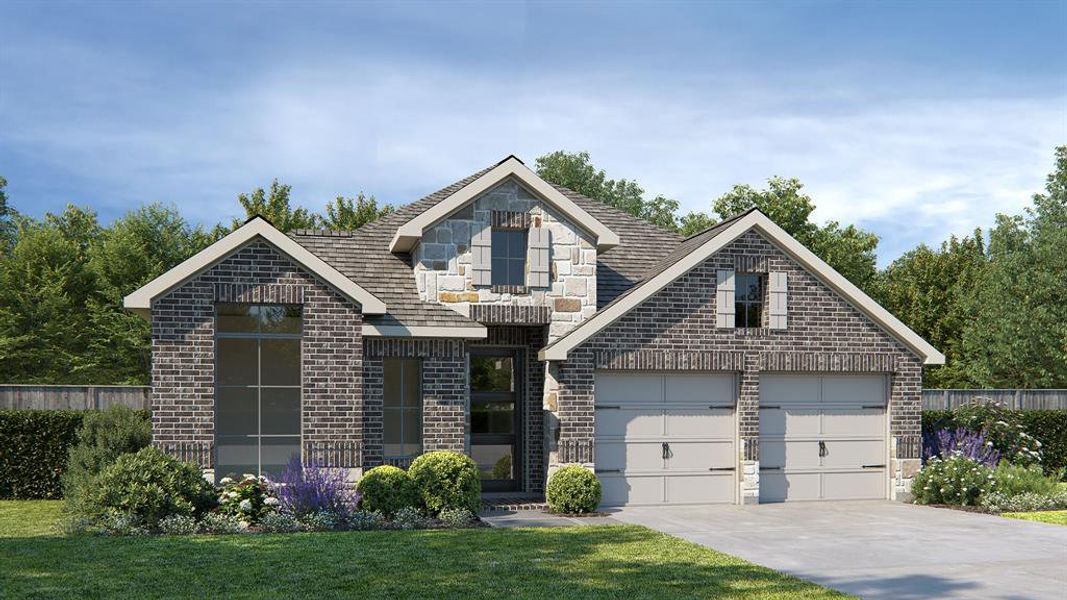 Front exterior of a new home in Stonecreek Estates 50', Richmond, TX, highlighting curb appeal (Image 1).