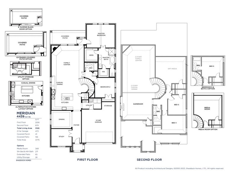 2D floor plan layout for the Meridian - SH 4439 by Shaddock Homes in Devonshire, Forney, TX (Image 3). 2D floor plan layout for the Meridian - SH 4439 by Shaddock Homes in Devonshire, Forney, TX (Image 3).