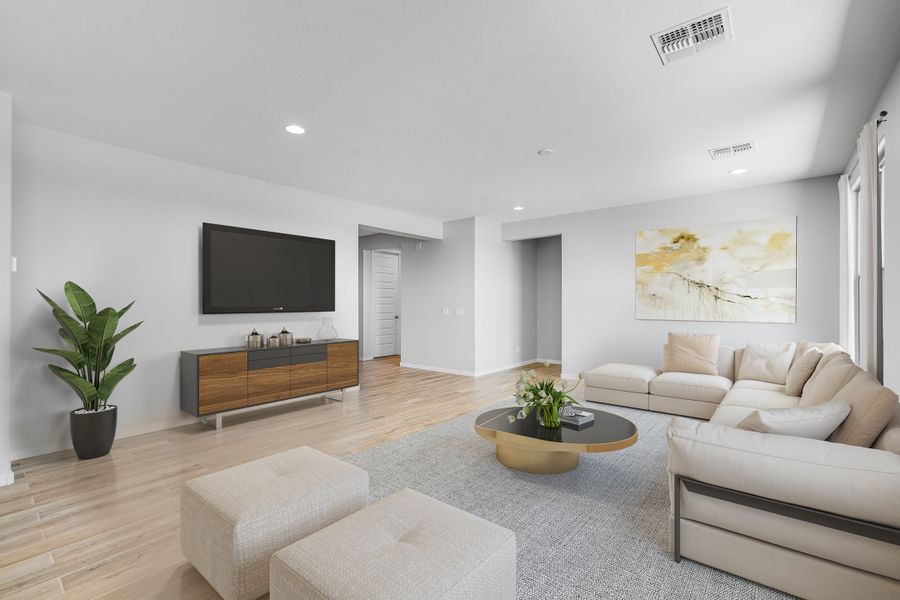 Representative furnished interior of a home built from the Redrock by Taylor Morrison in Artisan at Asante Passage Collection, Surprise (Image 1).