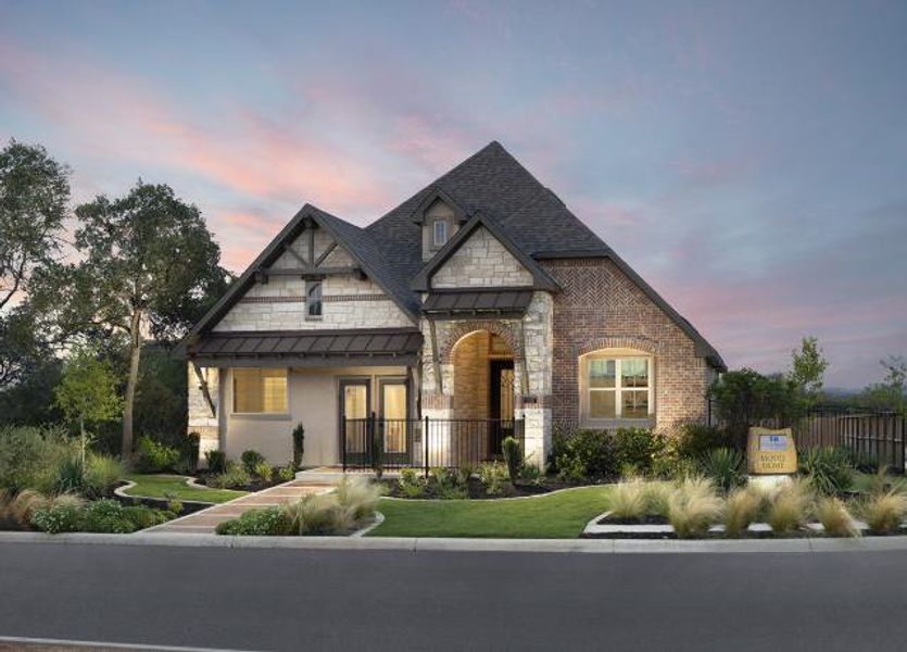 Front exterior of a new home in The Enclave at Potranco Oaks, San Antonio, TX, highlighting curb appeal (Image 1). Front exterior of a new home in The Enclave at Potranco Oaks, San Antonio, TX, highlighting curb appeal (Image 1).