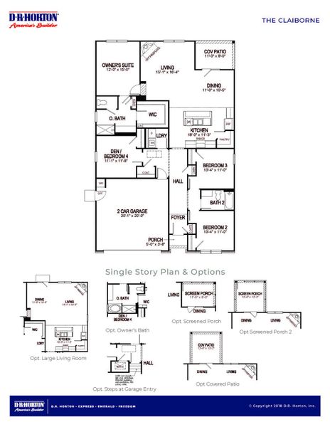 2D floor plan layout for the Claiborne by D.R. Horton in Coastal Farms, Conway, SC (Image 2). 2D floor plan layout for the Claiborne by D.R. Horton in Coastal Farms, Conway, SC (Image 2).