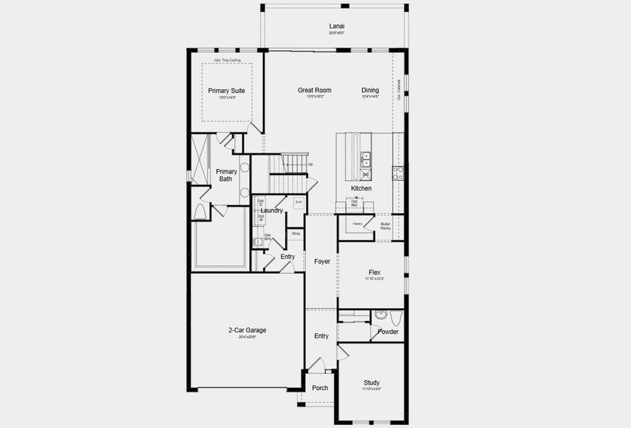 2D floor plan layout for the Tybee by Taylor Morrison in Hillcrest, San Antonio, FL (Image 3).