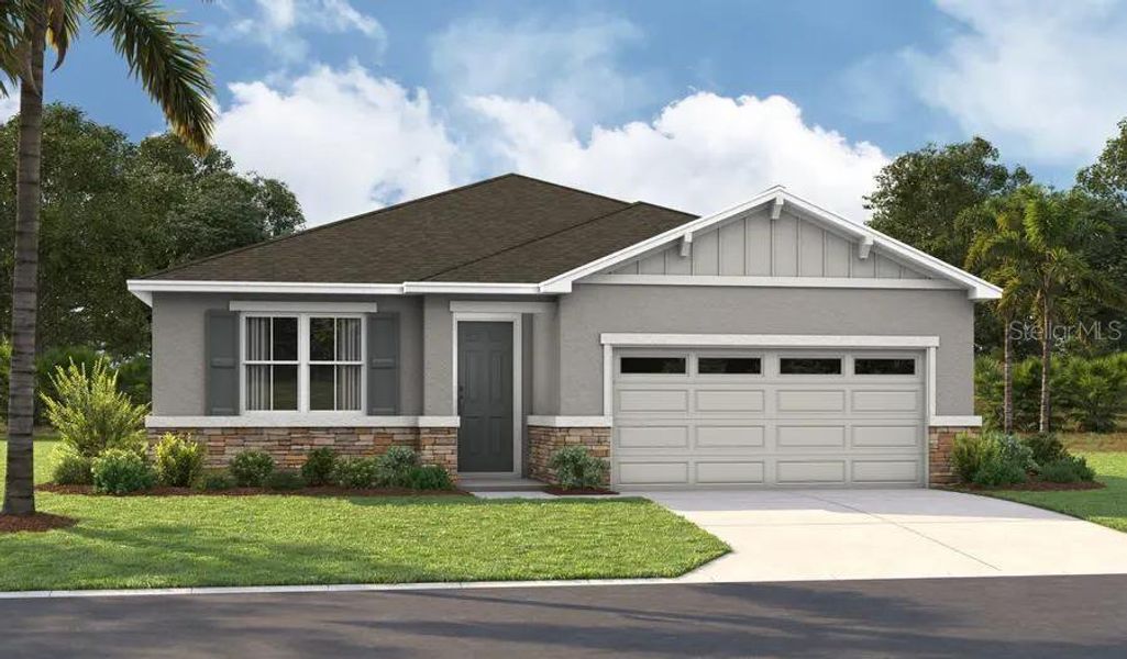 Front exterior of a new home in Pine Grove Reserve, St. Cloud, FL, highlighting curb appeal (Image 2).