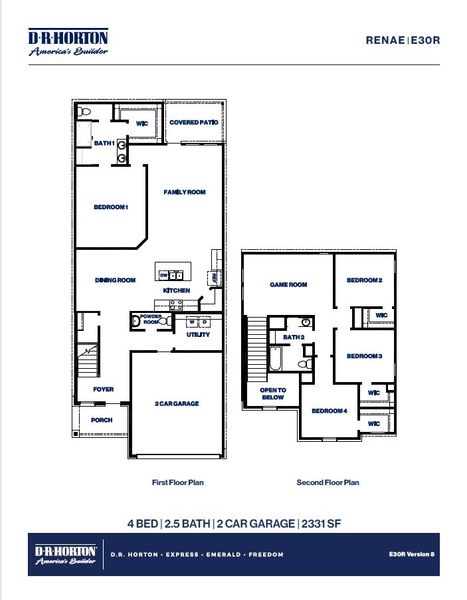 2D floor plan layout for the Renae by D.R. Horton in Cypress Green, Hockley, TX (Image 4). 2D floor plan layout for the Renae by D.R. Horton in Cypress Green, Hockley, TX (Image 4).