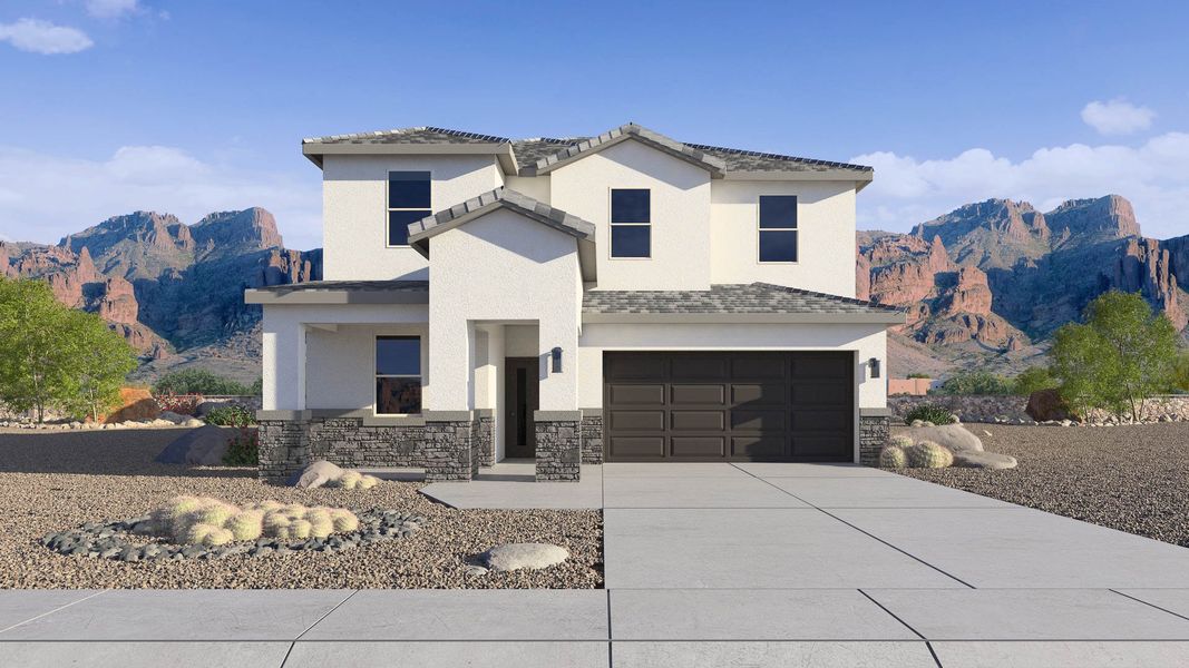Representative exterior photo of a completed home built from the Apache by D.R. Horton in The Ridge at Stone Butte, Phoenix, AZ (Image 2).
