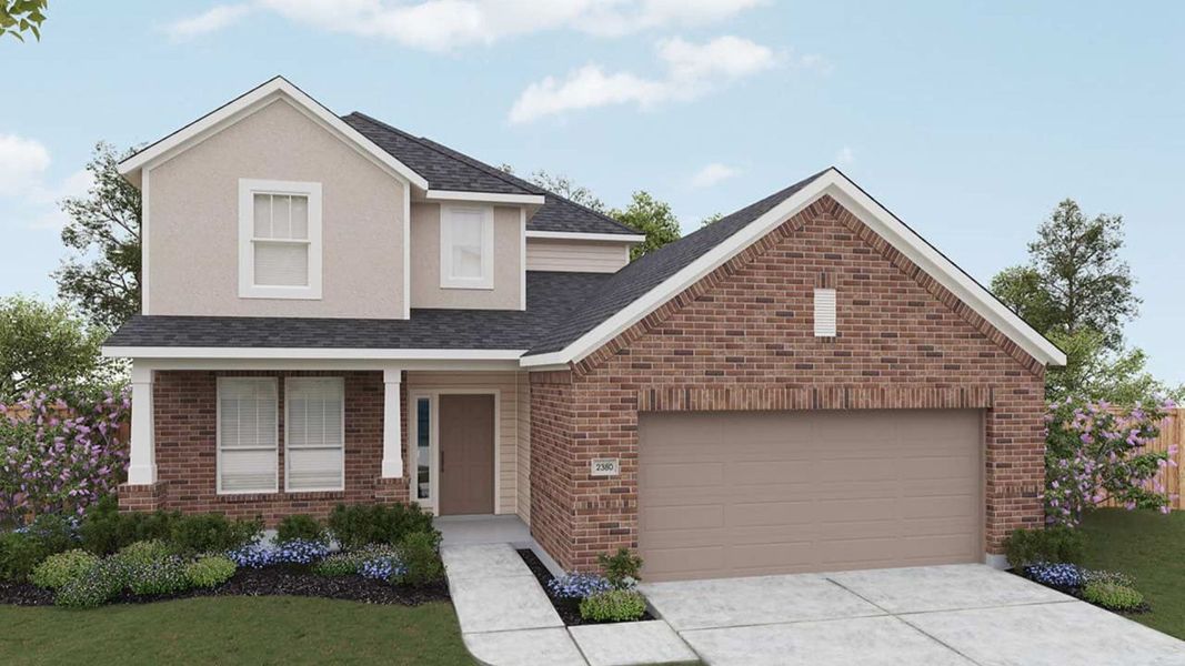Representative exterior photo of a completed home built from the Southfork by DRB Homes in Calumet, Jarrell, TX (Image 8).