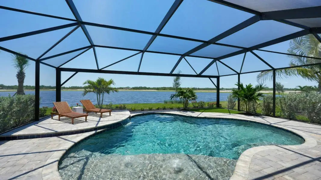 Exterior details and patio area of a home in Kingston South Real Estate and Homes for Sale in Estero, FL - Neal Communities, Estero (Image 23).