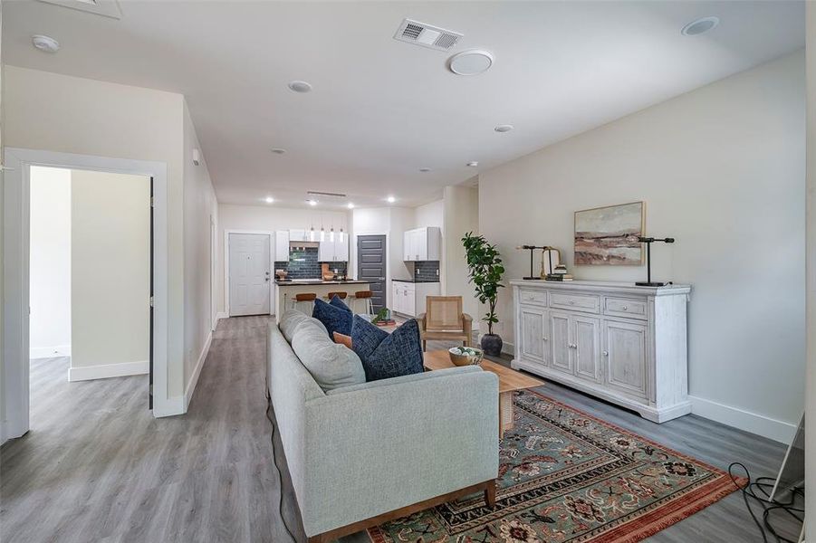 Living room featuring light wood-type flooring