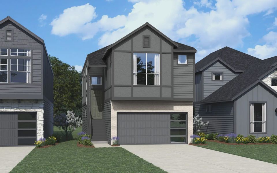 Representative exterior photo of a completed home built from the Athena by Chesmar Homes in Prominence Urban, San Antonio, TX (Image 11).