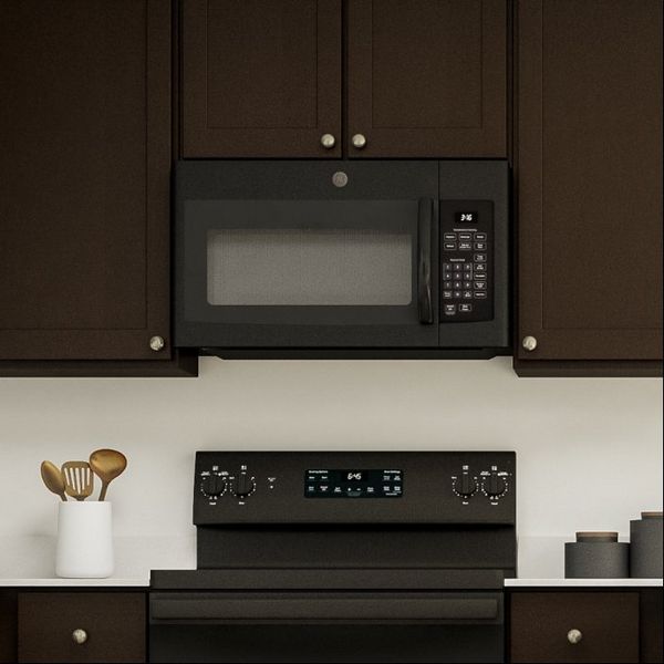 Red Oak Appliances, gas stove and microwave, in kitchen