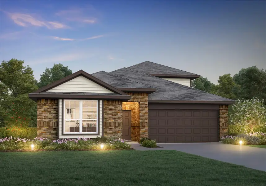 Front exterior of a new home in Bluestem, Brookshire, TX, highlighting curb appeal (Image 2). Front exterior of a new home in Bluestem, Brookshire, TX, highlighting curb appeal (Image 2).