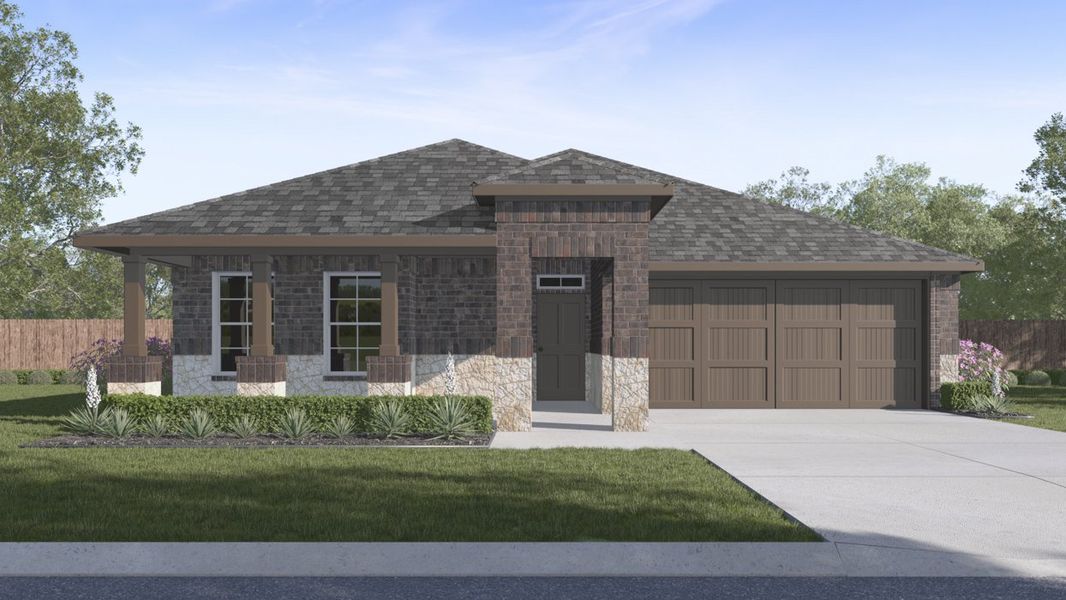 Front exterior of a new home in Saddlebrook, Waxahachie, TX, highlighting curb appeal (Image 1).