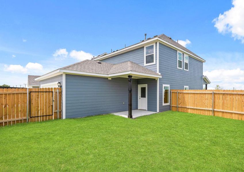 The back yard of the Dogwood plan is fully fenced-in.